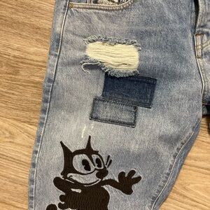 Scotch & Soda Relaxed Blue Jeans with Felix The Cat Cartoon Design